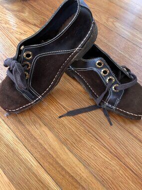 70s suede leather brown oxford loafers crepe sole 7 funky retro vintage